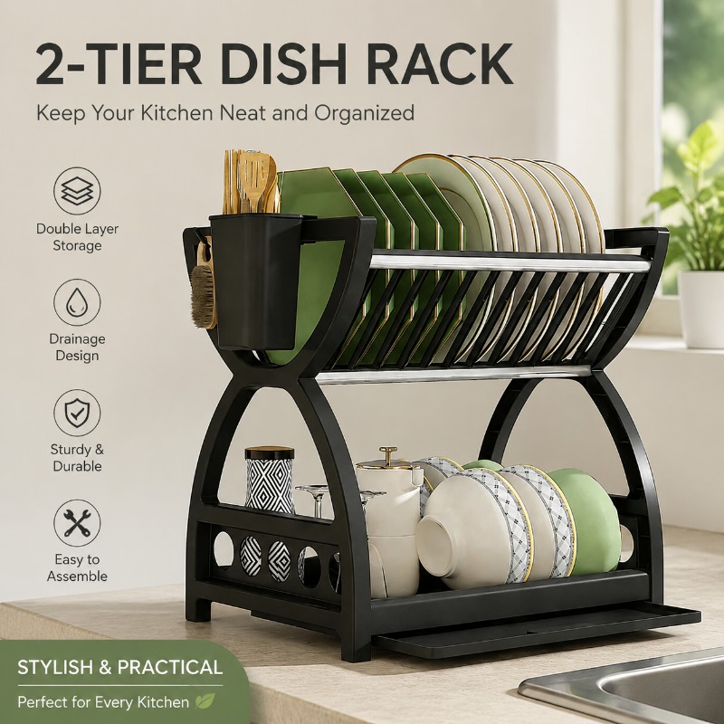 Meal Prep Organizer - Двухуровневая сушилка для посуды на кухонную